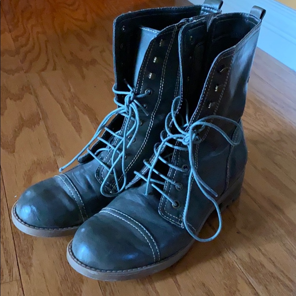 Kensie Girl green combat style, lace-up boots.